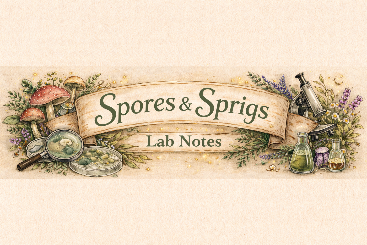 Spores & Sprigs Lab Notes banner